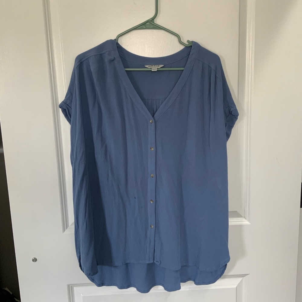 Blue Rayon Orvis Button Down Women's Shirt